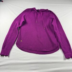 Lauren Ralph Lauren Womens Magenta Purple Cotton Knit Hoodie Sweater Sz M